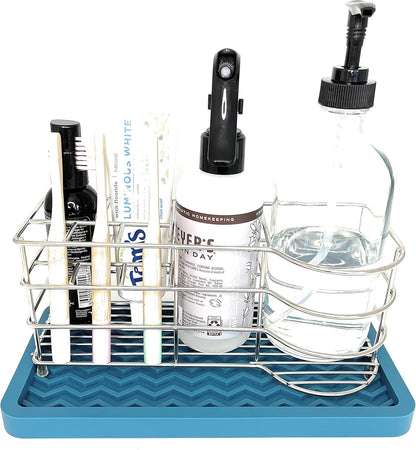 Happitasa Silicone Kitchen Sink Organizer Tray, Sponge Holder and Countertop Protector | Bathroom and Kitchen Soap Dish and Dispenser Tray (Grey, 10" X 5.25", 10.3 Ounces, Zigzag)