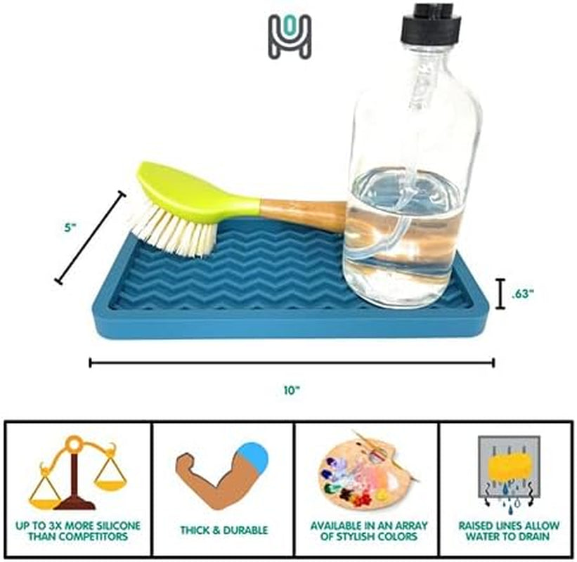Happitasa Silicone Kitchen Sink Organizer Tray, Sponge Holder and Countertop Protector | Bathroom and Kitchen Soap Dish and Dispenser Tray (Grey, 10" X 5.25", 10.3 Ounces, Zigzag)
