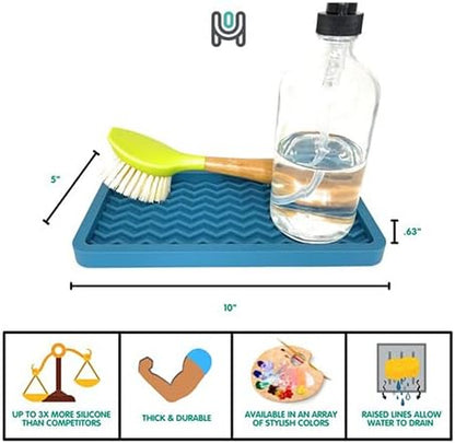 Happitasa Silicone Kitchen Sink Organizer Tray, Sponge Holder and Countertop Protector | Bathroom and Kitchen Soap Dish and Dispenser Tray (Grey, 10" X 5.25", 10.3 Ounces, Zigzag)