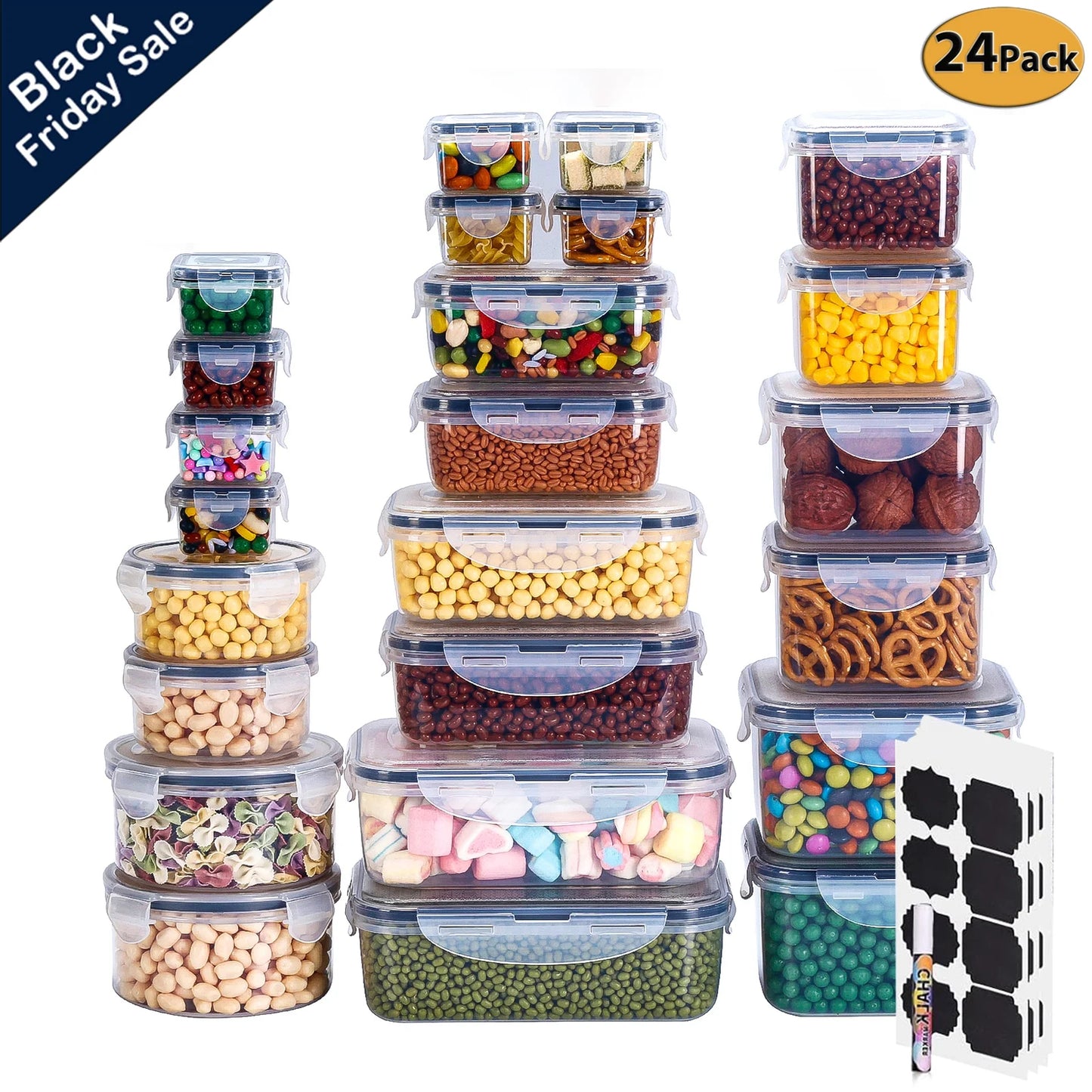 24 Pack Airtight Food Storage Containers Set with Lids, Plastic Leak-Proof Canisters for Cereal Flour Sugar,Bpa Free Leak Proof Plastic Lunch Boxes(Labels & Marker)