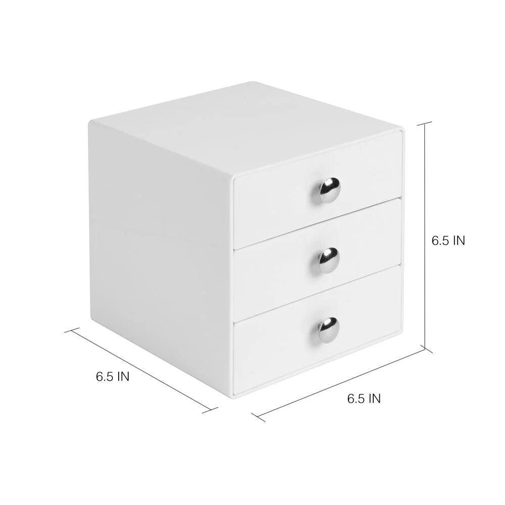 Bpa-Free Plastic 3-Drawer Vanity Organizer - 6.5" X 6.5" X 6.5", White
