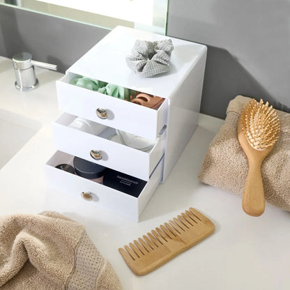 Bpa-Free Plastic 3-Drawer Vanity Organizer - 6.5" X 6.5" X 6.5", White